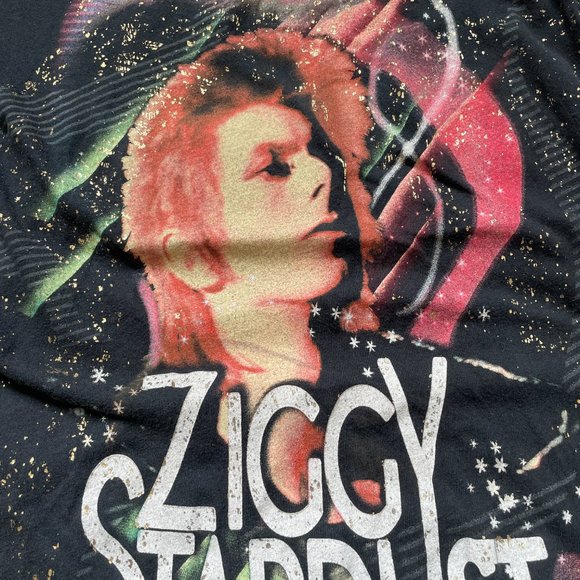 David Bowie Ziggy Stardust Cap Sleeve Band Tee with Gold Splatter Design Size: M - Picture 8 of 14